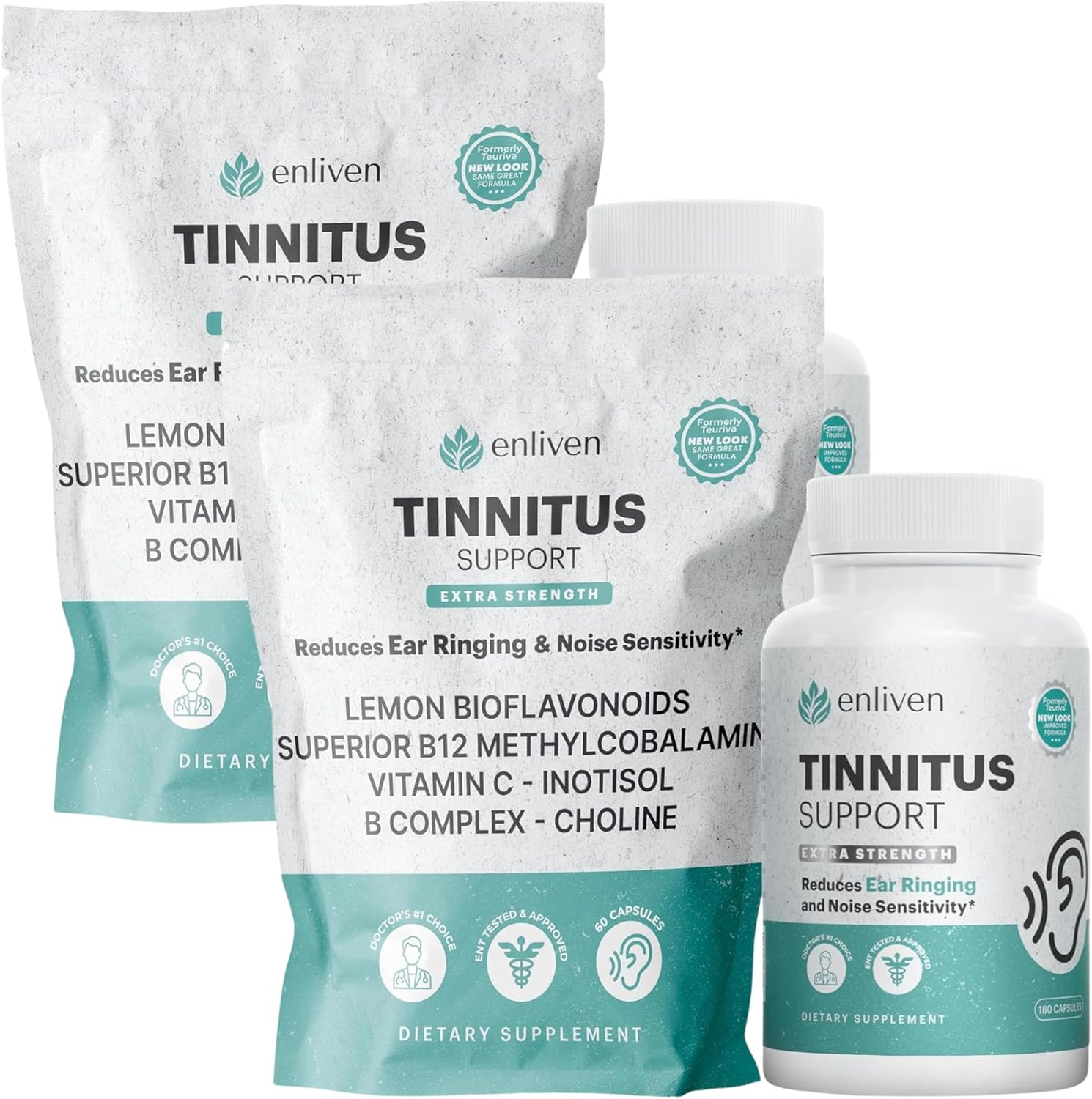 2 Pack Enliven Prescription Strength Tinnitus Relief - Doctor Recommended Extra Strength Formula for Ringing Ears - Compare to Tinnitus 911 & Lipo Flavonoid