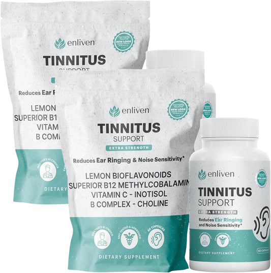2 Pack Enliven Prescription Strength Tinnitus Relief - Doctor Recommended Extra Strength Formula for Ringing Ears - Compare to Tinnitus 911 & Lipo Flavonoid