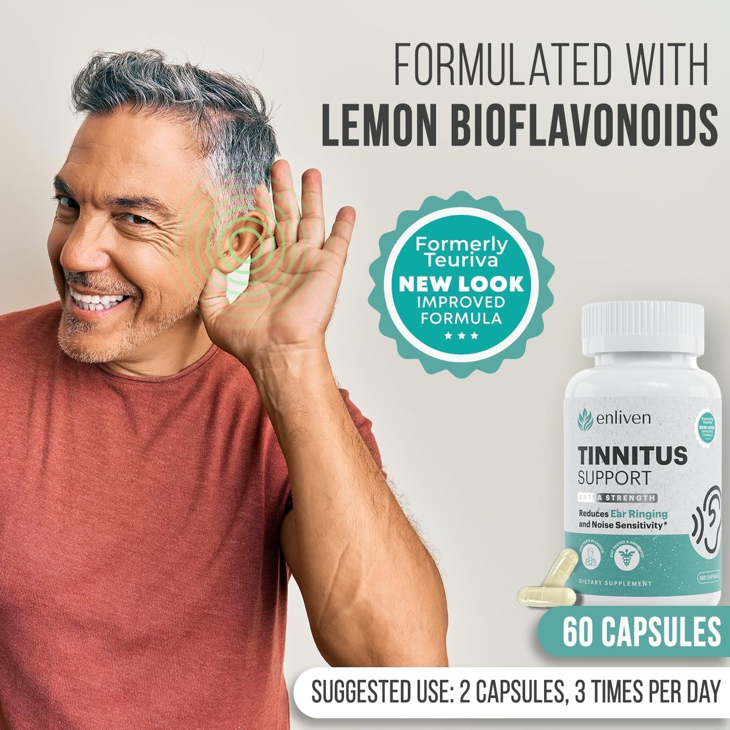 2 Pack Enliven Prescription Strength Tinnitus Relief - Doctor Recommended Extra Strength Formula for Ringing Ears - Compare to Tinnitus 911 & Lipo Flavonoid