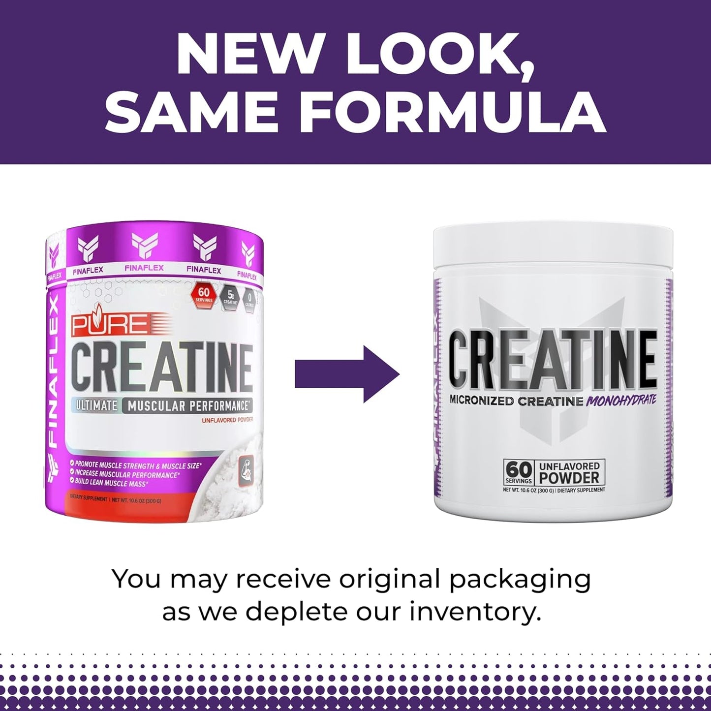 2-Pack FINAFLEX Pure Creatine Monohydrate Powder for Muscle Strength - 120 Servings, Unflavored Micronized Formula for Performance and Size Gains