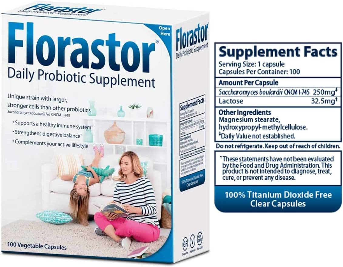 2-Pack Florastor Probiotic Supplement for Digestive Health - 108 Capsules, Men and Women, Saccharomyces Boulardii CNCM I-745