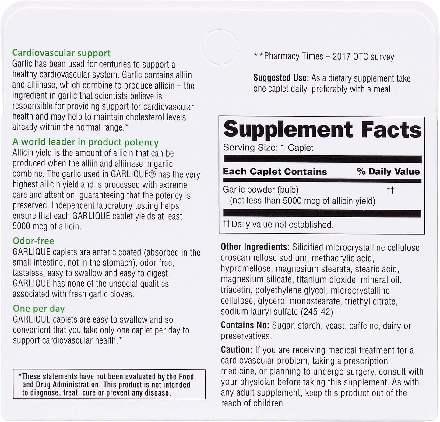 2-Pack Garlique Garlic Caplets for Heart Health - Odorless Garlic Supplement for Immune Support & Cholesterol Management