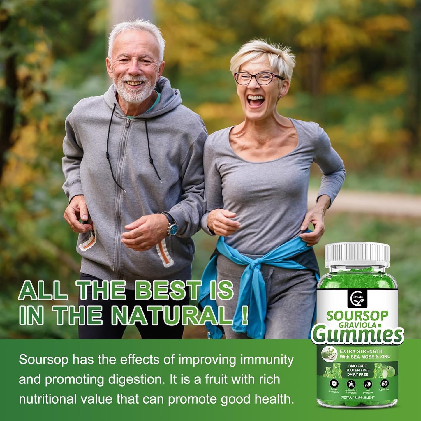 2 Pack GORNVB Soursop Graviola Gummies - 2200mg Extra Strength Extract with Sea Moss, Zinc, Vitamin C - Immunity, Liver, Digestive Support - Gluten Free, Vegan - 120 Gummies