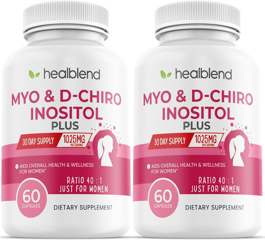 2 Pack Healblend Myo & D-Chiro Inositol Supplement for Women's Hormonal Balance, Ovulation, Wellness, Fertility & Pregnancy