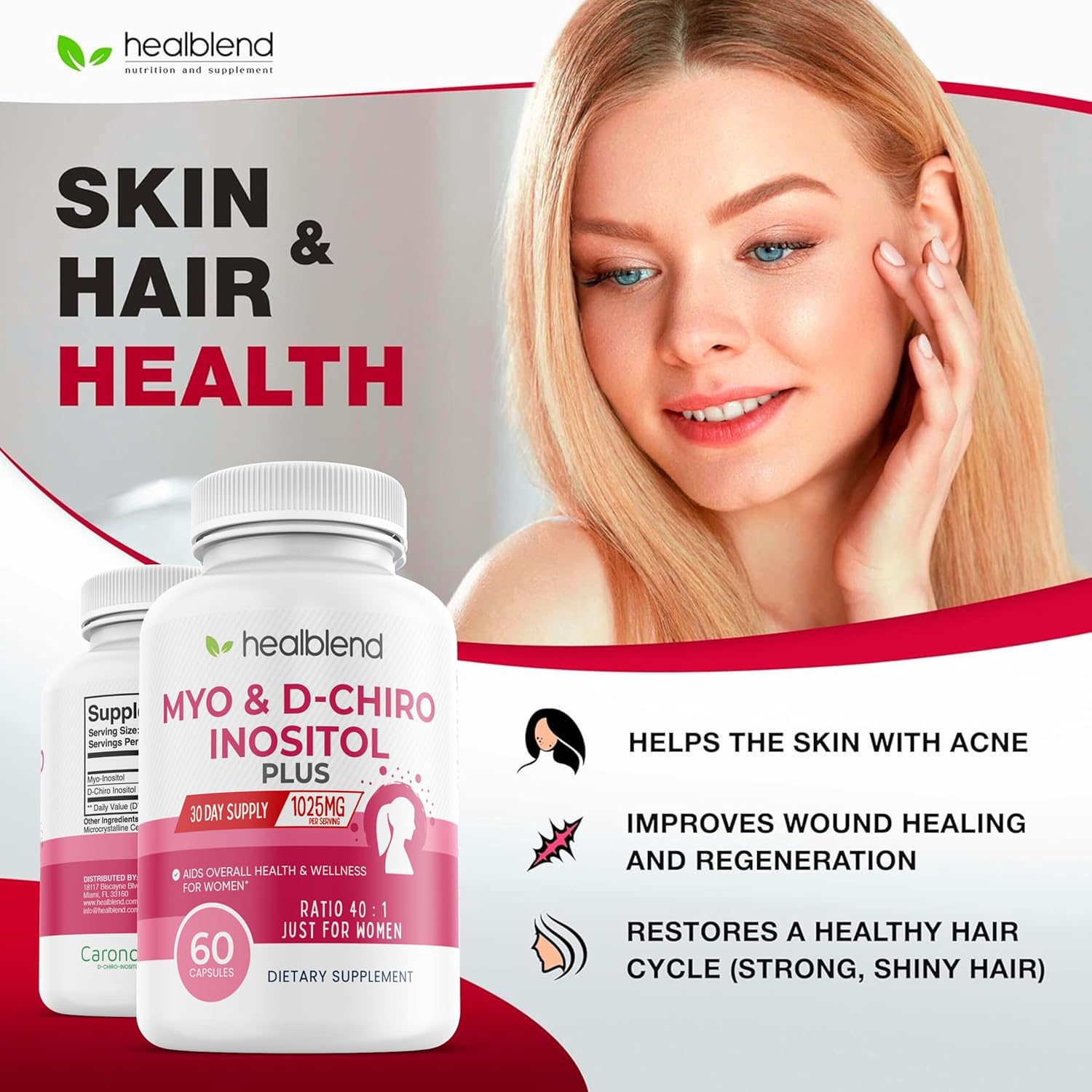 2 Pack Healblend Myo & D-Chiro Inositol Supplement for Women's Hormonal Balance, Ovulation, Wellness, Fertility & Pregnancy