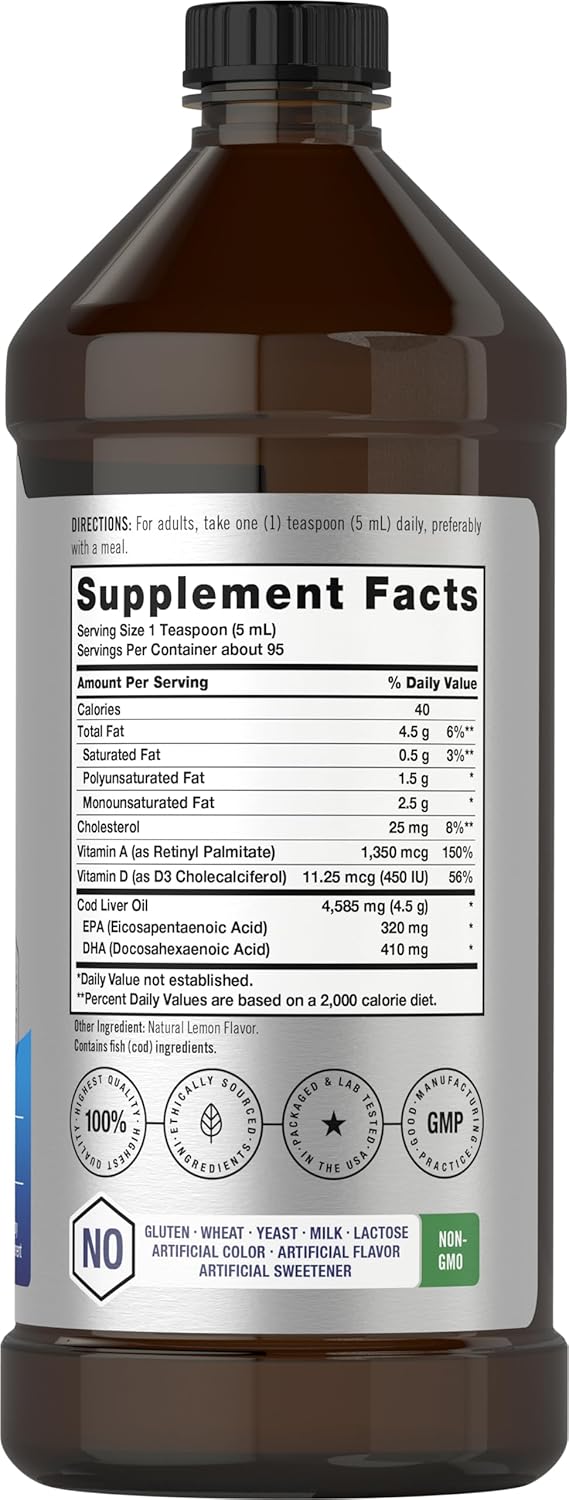 2-Pack Horbäach Arctic Cod Liver Oil with EPA/DHA - 32 fl oz Total - Lemon Flavor Liquid Supplement - Non-GMO & Gluten Free