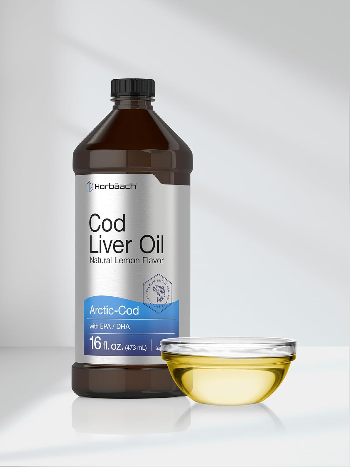 2-Pack Horbäach Arctic Cod Liver Oil with EPA/DHA - 32 fl oz Total - Lemon Flavor Liquid Supplement - Non-GMO & Gluten Free