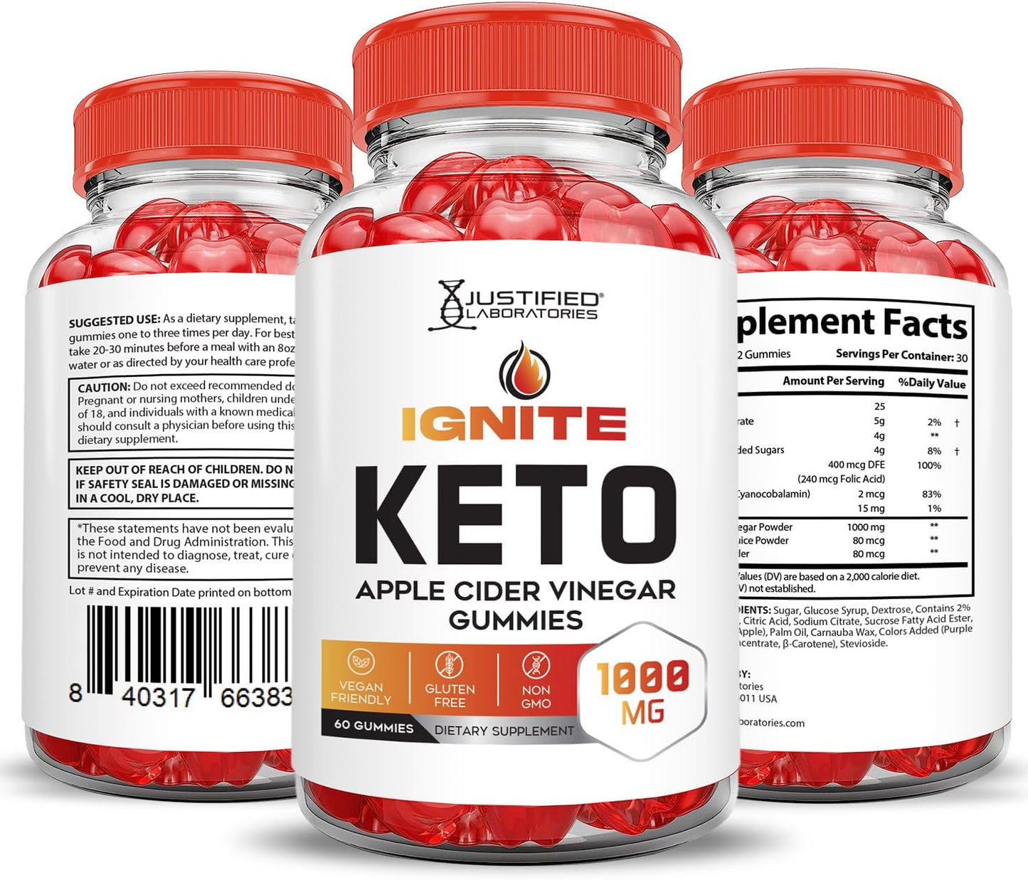 2 Pack Ignite Keto ACV Gummies - 1000MG Advanced Formula with Pomegranate Beet Juice Powder - Vegan Non GMO - 120 Gummies