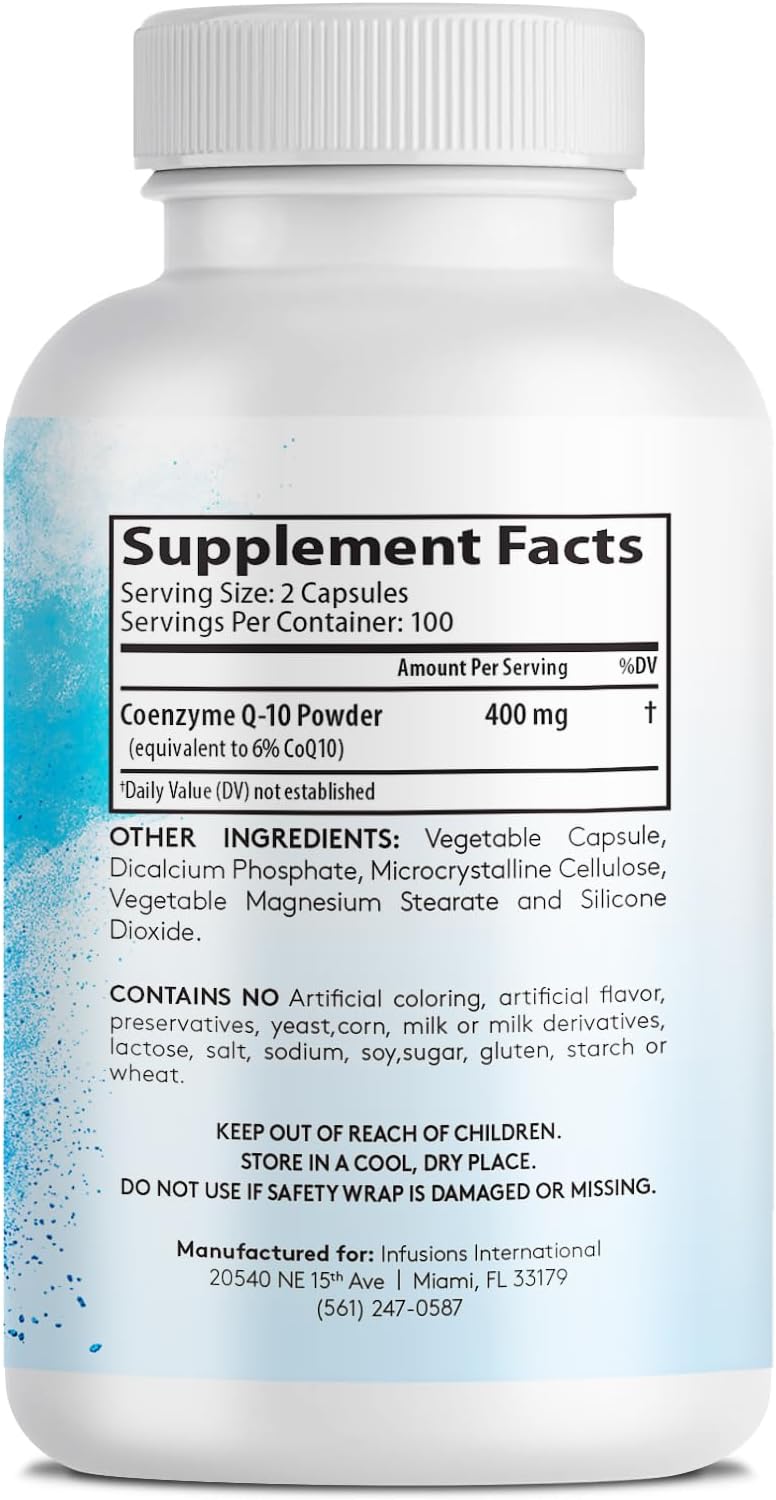 2 Pack Infusions International Pure Extra Strength CoQ10 400mg Capsules - High Absorption, Gluten Free, Non-GMO