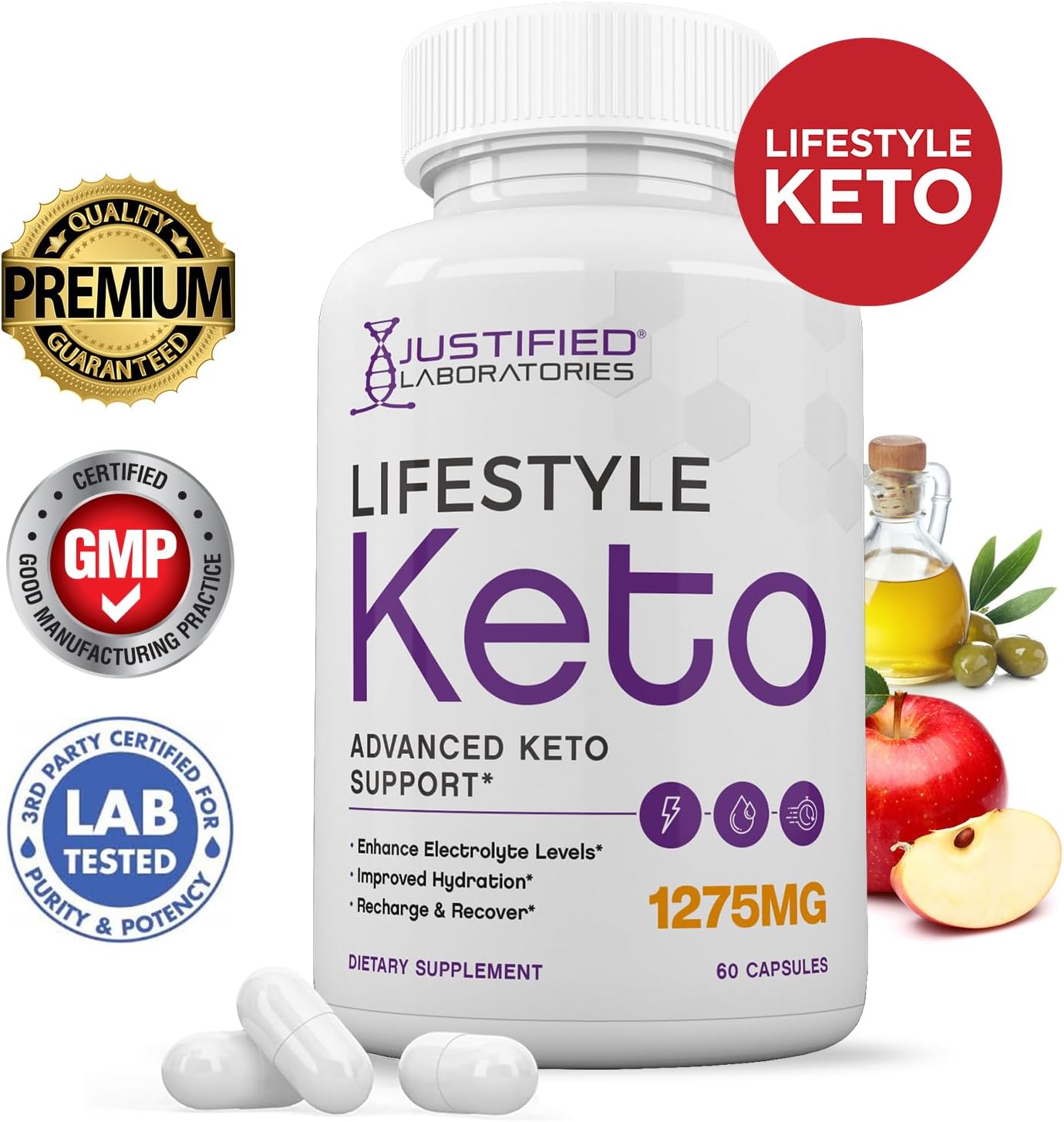 (2 Pack) Justified Laboratories Keto Pills 1275MG with Apple Cider Vinegar & Green Tea - 120 Capsules