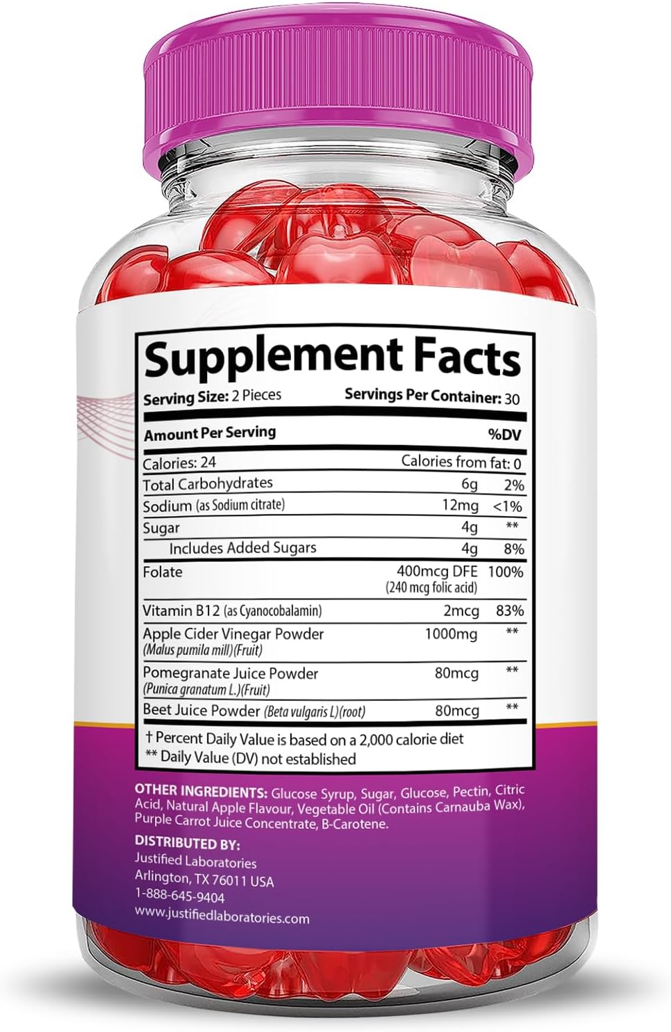 2 Pack Justified Laboratories Ripped Results Keto ACV Gummies - Advanced 1000MG Formula with Apple Cider Vinegar, Pomegranate, Beet Juice Powder, B12 - Vegan Non GMO - 120 Gummys