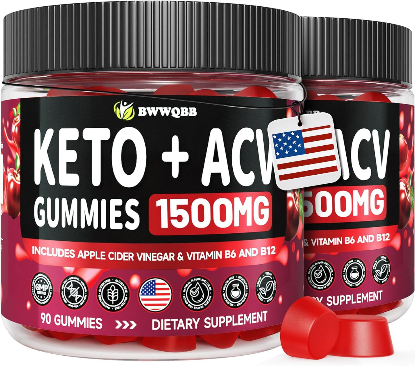 2 Pack Keto ACV Gummies - 180 Gelatin-Free Vegan Gummies with Pomegranate & Beetroot - 1500mg Advanced Formula - Natural Ingredients - Keto Drops Alternative