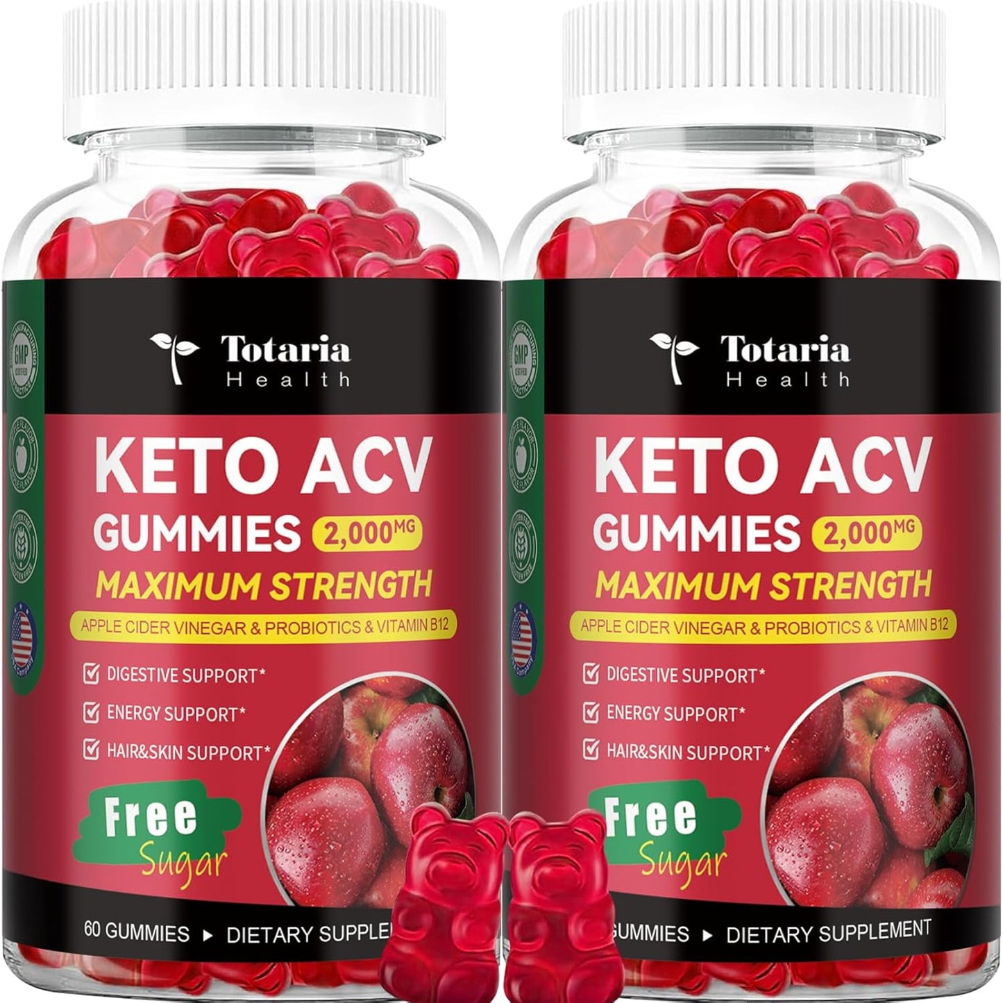 2 Pack Keto ACV Gummies - 4000mg Apple Cider Vinegar with Probiotics, B12 - Sugar-Free Keto Supplements for Women & Men - 120 Gummies