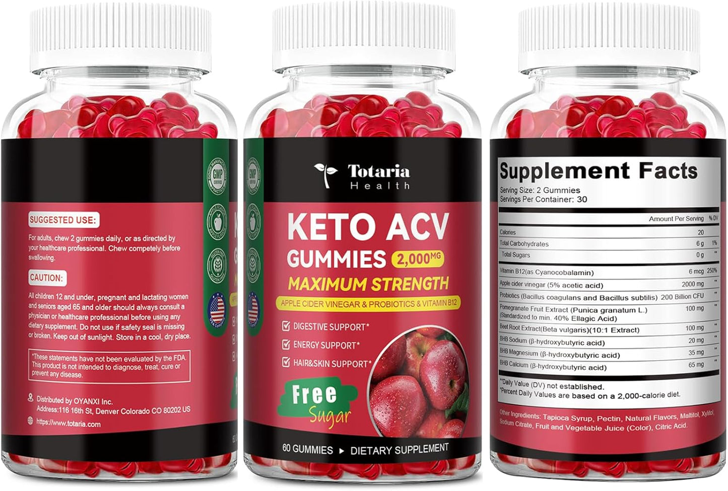 2 Pack Keto ACV Gummies - 4000mg Apple Cider Vinegar with Probiotics, B12 - Sugar-Free Keto Supplements for Women & Men - 120 Gummies