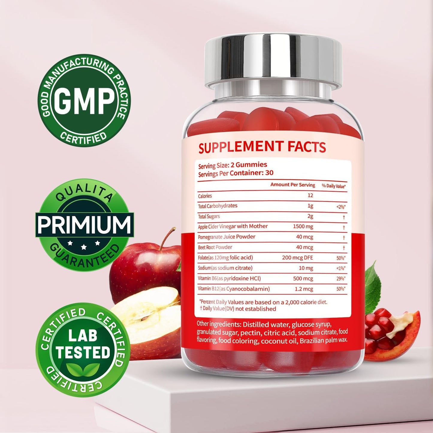 2 Pack Keto ACV Gummies 1500MG with Pomegranate Beet Juice & B12 - Vegan & Non GMO (120 Gummies)