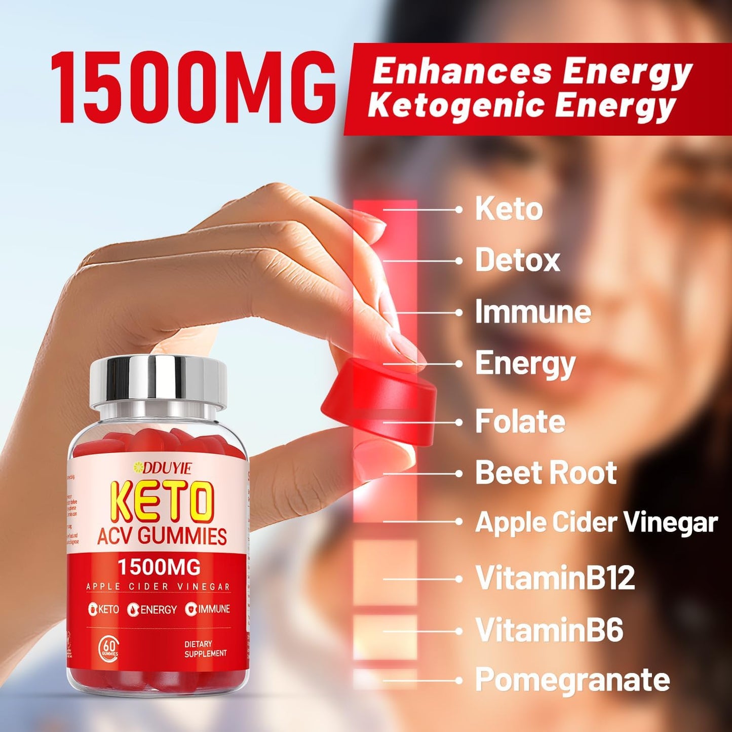 2 Pack Keto ACV Gummies 1500MG with Pomegranate Beet Juice & B12 - Vegan & Non GMO (120 Gummies)