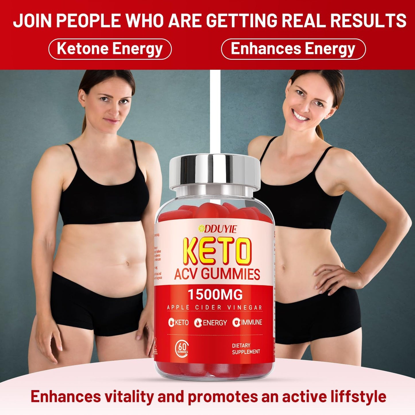2 Pack Keto ACV Gummies 1500MG with Pomegranate Beet Juice & B12 - Vegan & Non GMO (120 Gummies)