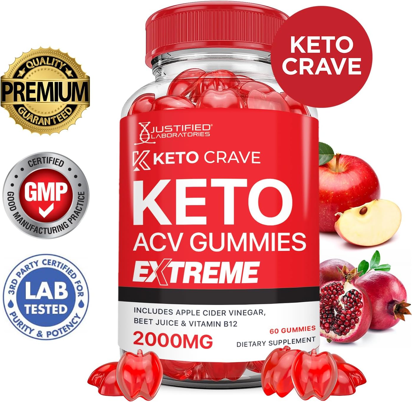 2 Pack Keto Crave ACV Gummies Extreme 2000MG - Advanced Formula with Apple Cider Vinegar, Pomegranate, Beet Juice, B12 - Vegan Non GMO 120 Gummies