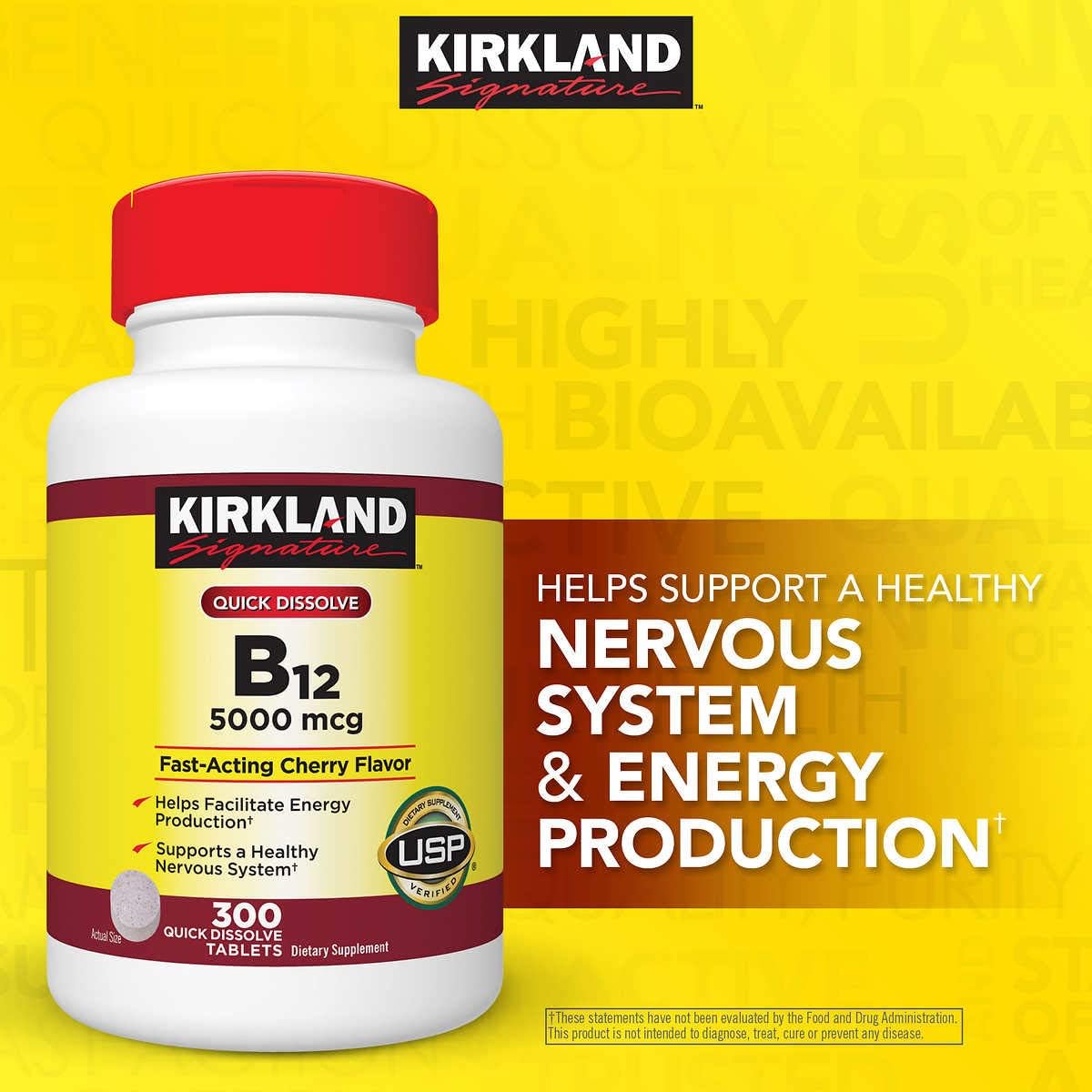 2 Pack Kirkland Signature Quick Dissolve B-12 5000 mcg Tablets - 300 Tablets Total
