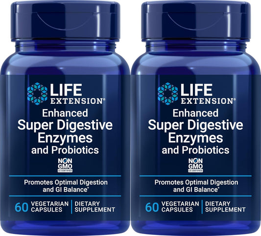 2-Pack Life Extension Enhanced Super Digestive Enzymes and Probiotics - 60 Vegetarian Capsules