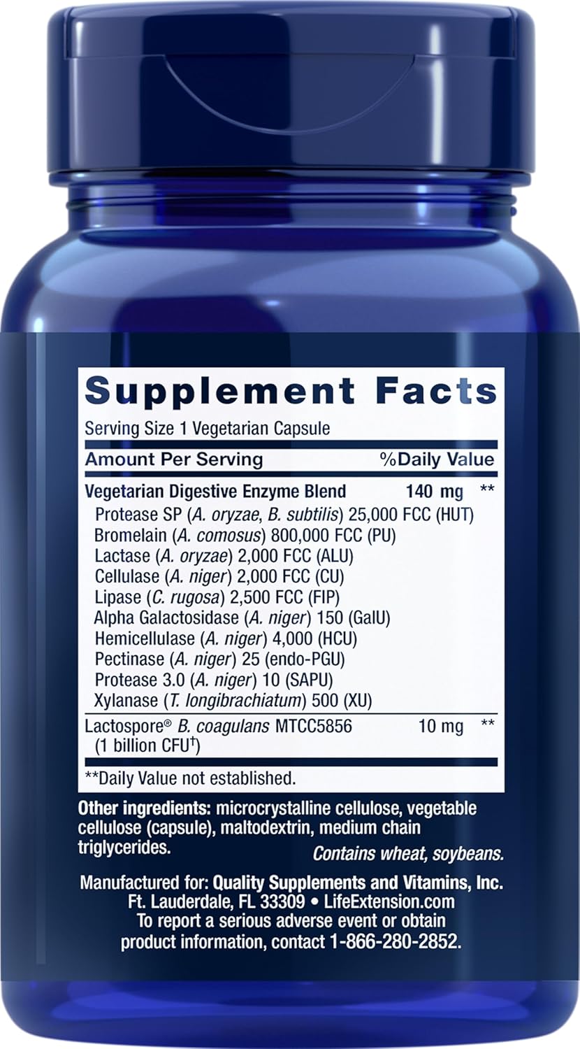 2-Pack Life Extension Enhanced Super Digestive Enzymes and Probiotics - 60 Vegetarian Capsules