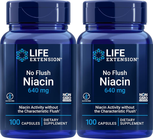 2 Pack Life Extension No Flush Niacin 640 mg Capsules - 100 Count