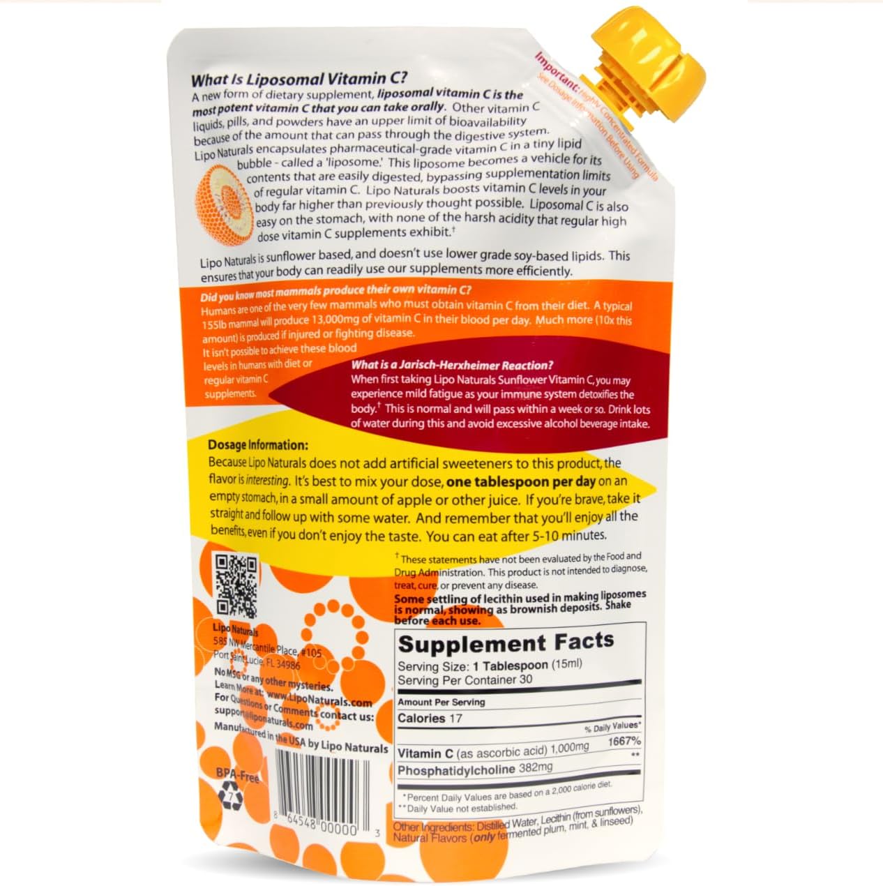 2-Pack Lipo Naturals Liposomal Vitamin C 1000mg Liquid - Immunity & Energy Support - Vegan, China-Free Formula - 15oz / 443ml each