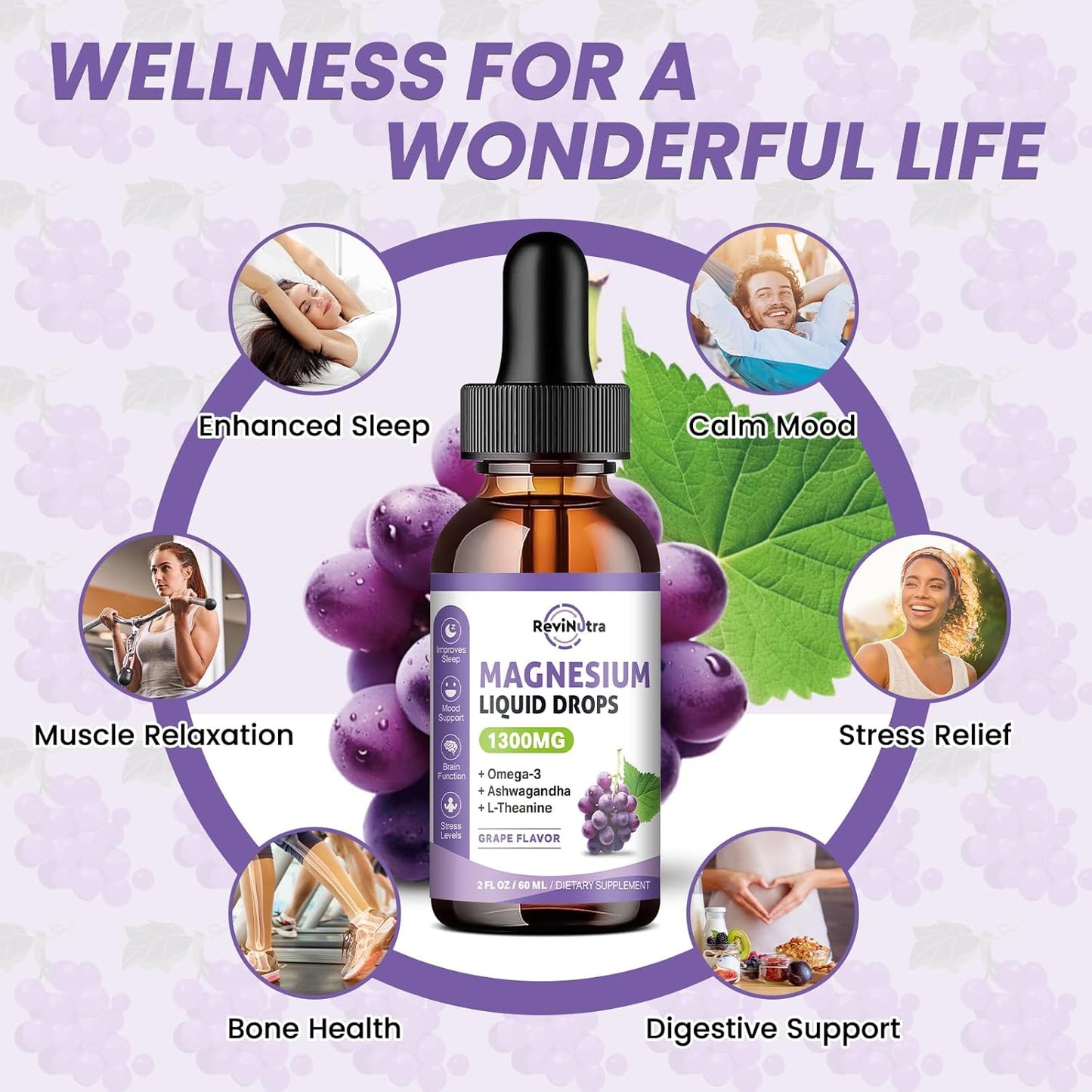 2 Pack Liquid Magnesium Complex Drops with Pineapple & Grape Flavor by ReviNutra