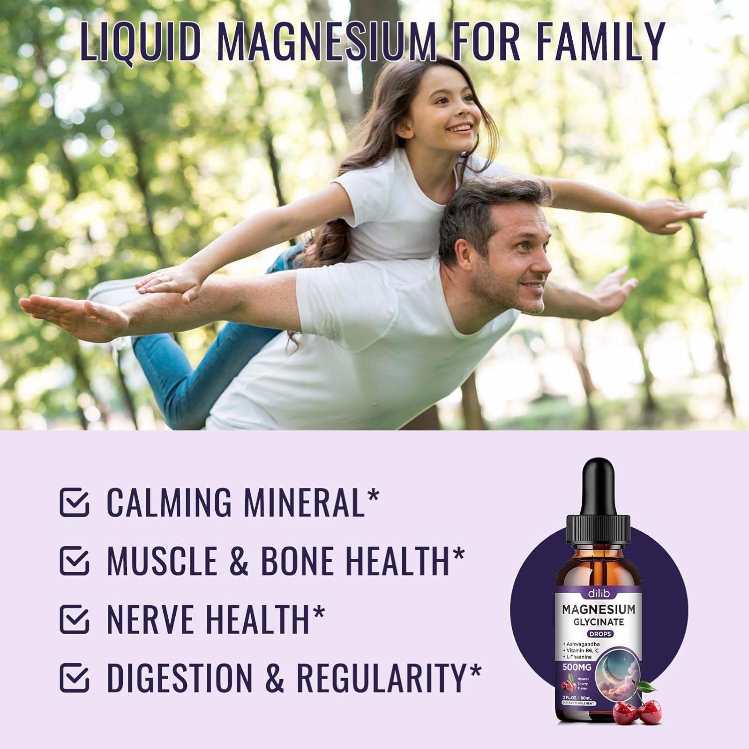 (2 Pack) Liquid Magnesium Glycinate Drops 500mg with Vitamin B6, Ashwagandha, L-Theanine, Chamomile - High Absorption Supplement for Sleep, Stress, Energy, Mood - Cherry Flavor