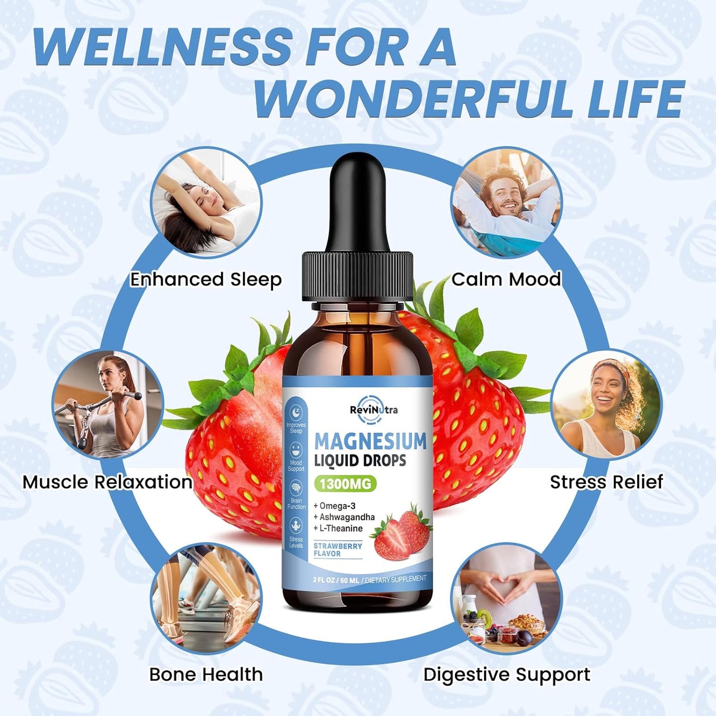 2-Pack Liquid Magnesium Glycinate Drops with Taurate & Citrate - Calm Magnesium Supplement with Omega-3, L-Theanine, Ashwagandha, Vitamin for Sleep, Muscle, Immune Health - Sugar-Free Strawberry Flavor