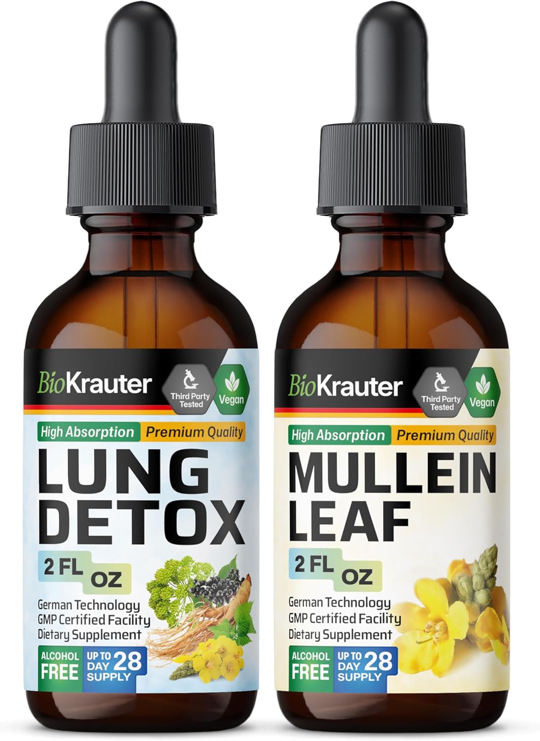 2-Pack Lung Detox and Mullein Tinctures - 2 Fl. Oz. each for Respiratory Health