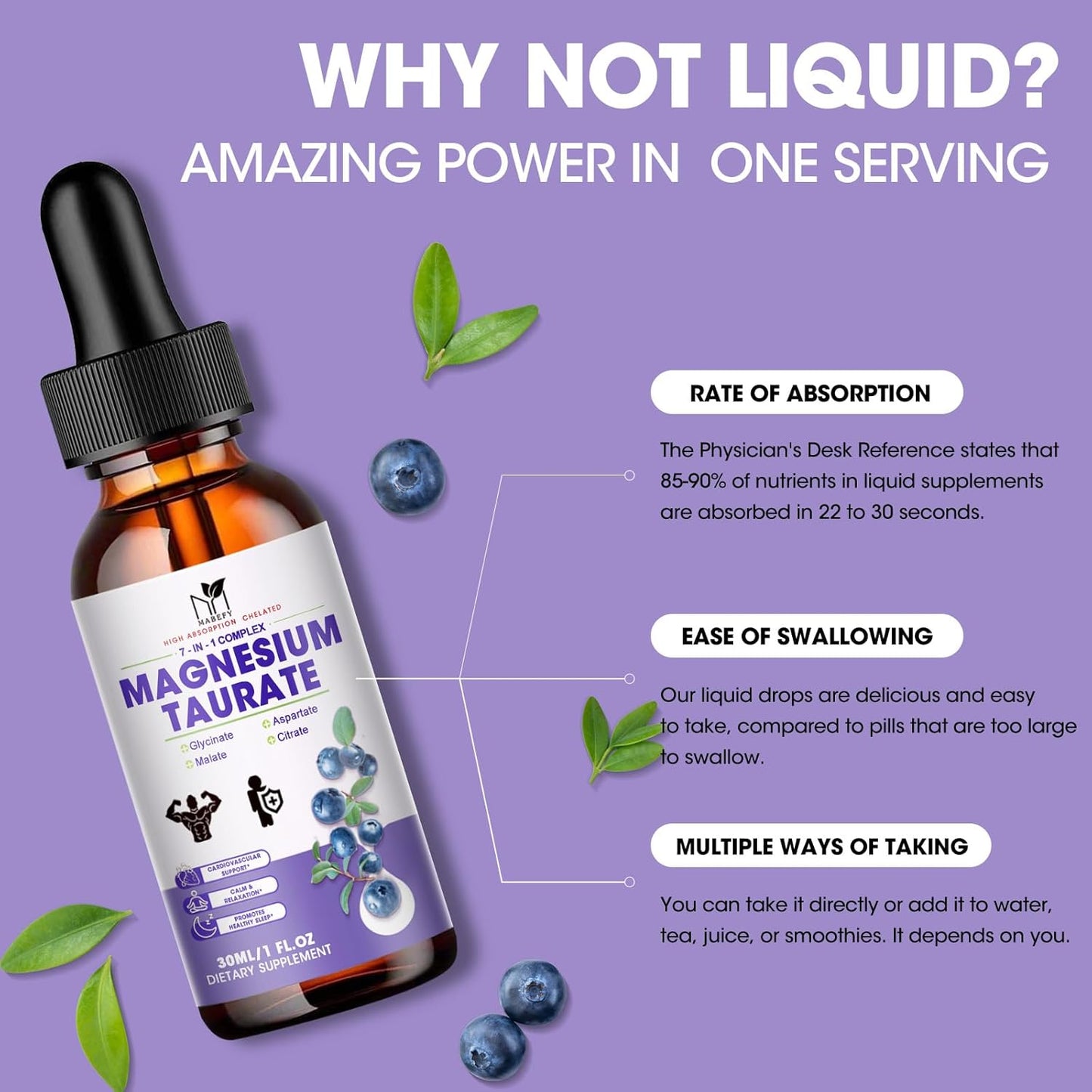 2 Pack MABEFY Liquid Magnesium Complex Supplement for Cardiovascular Health, Sleep, Calmness, and Muscle Cramp Relief