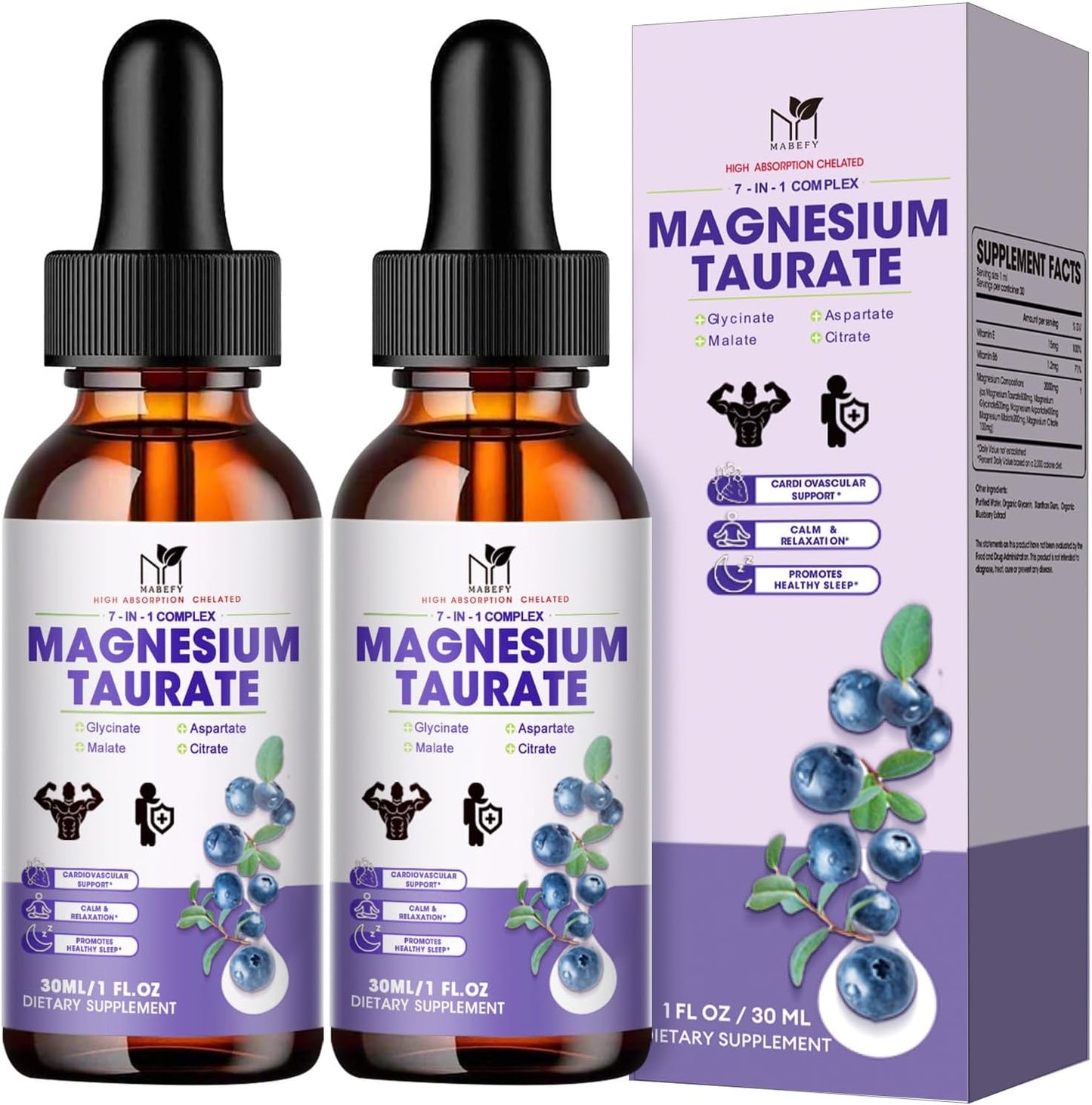 2 Pack MABEFY Liquid Magnesium Complex Supplement for Cardiovascular Health, Sleep, Calmness, and Muscle Cramp Relief