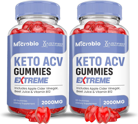 2-Pack Microbio Keto ACV Gummies Extreme 2000MG - Apple Cider Vinegar with Pomegranate & Beet Juice Powder - B12 Vegan Non GMO - 120 Gummies