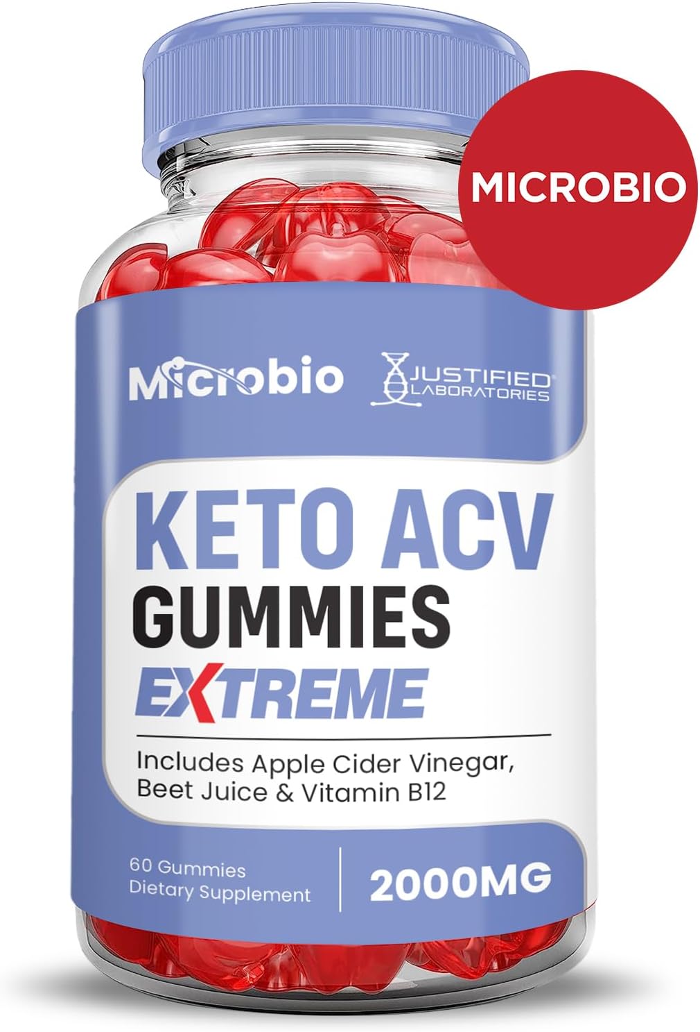 2-Pack Microbio Keto ACV Gummies Extreme 2000MG - Apple Cider Vinegar with Pomegranate & Beet Juice Powder - B12 Vegan Non GMO - 120 Gummies