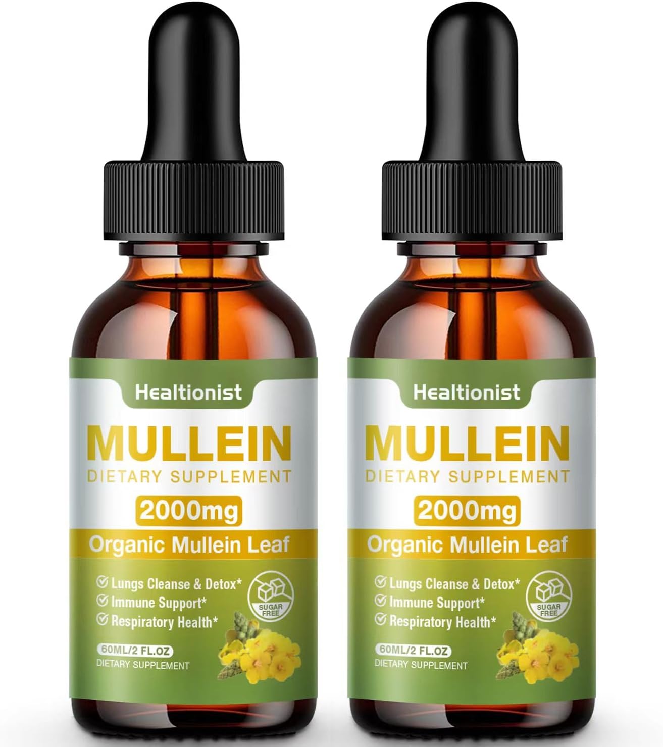 2 Pack Mullein Drops for Lungs - Leaf Extract Liquid - Immune Support & Cleanse - Detox & Respiratory Supplement - 4 fl oz Vegan Tincture - BoostGo Australia
