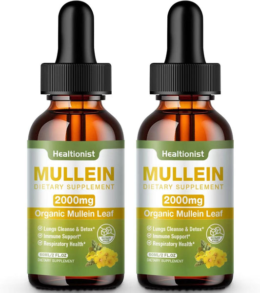 2 Pack Mullein Drops for Lungs - Leaf Extract Liquid - Immune Support & Cleanse - Detox & Respiratory Supplement - 4 fl oz Vegan Tincture - BoostGo Australia