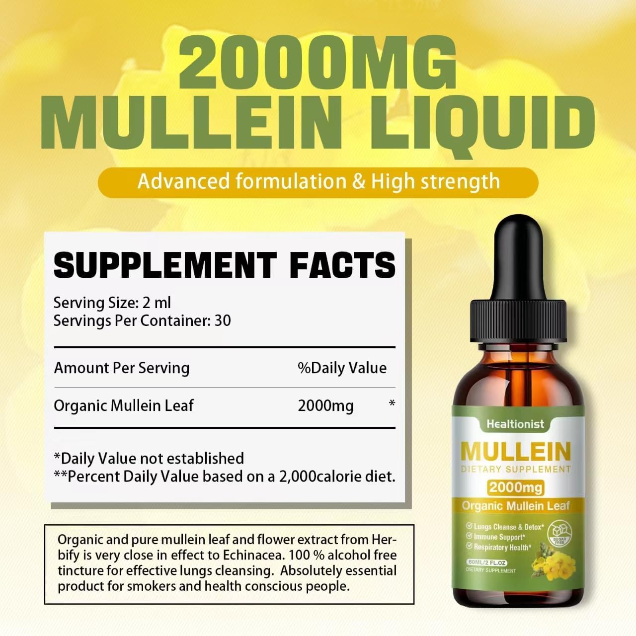 2 Pack Mullein Drops for Lungs - Leaf Extract Liquid - Immune Support & Cleanse - Detox & Respiratory Supplement - 4 fl oz Vegan Tincture - BoostGo Australia