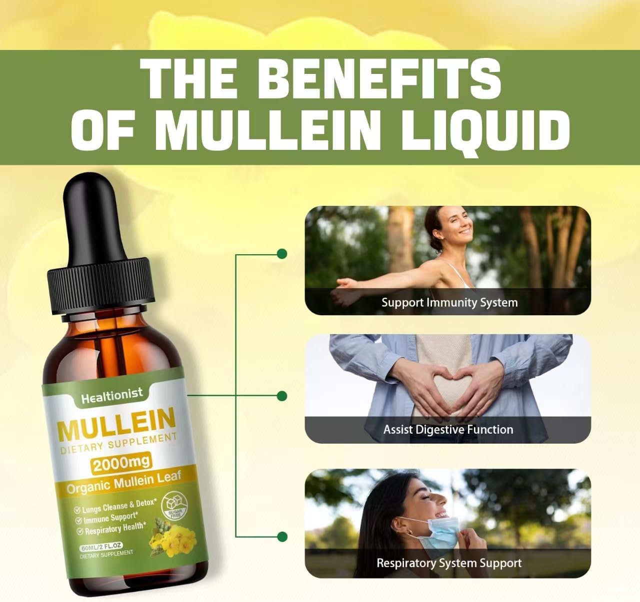 2 Pack Mullein Drops for Lungs - Leaf Extract Liquid - Immune Support & Cleanse - Detox & Respiratory Supplement - 4 fl oz Vegan Tincture - BoostGo Australia