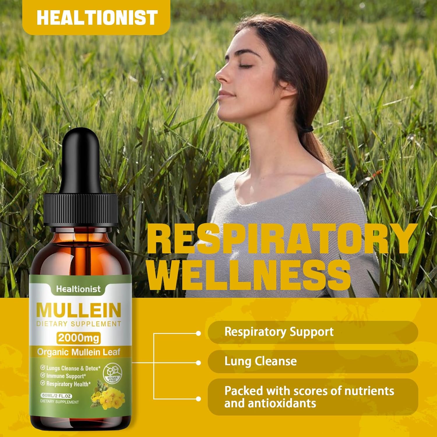 2 Pack Mullein Drops for Lungs - Leaf Extract Liquid - Immune Support & Cleanse - Detox & Respiratory Supplement - 4 fl oz Vegan Tincture - BoostGo Australia