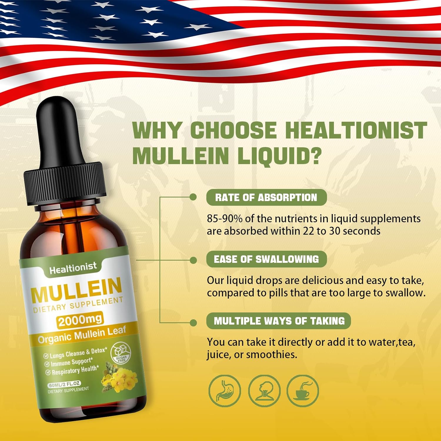 2 Pack Mullein Drops for Lungs - Leaf Extract Liquid - Immune Support & Cleanse - Detox & Respiratory Supplement - 4 fl oz Vegan Tincture - BoostGo Australia