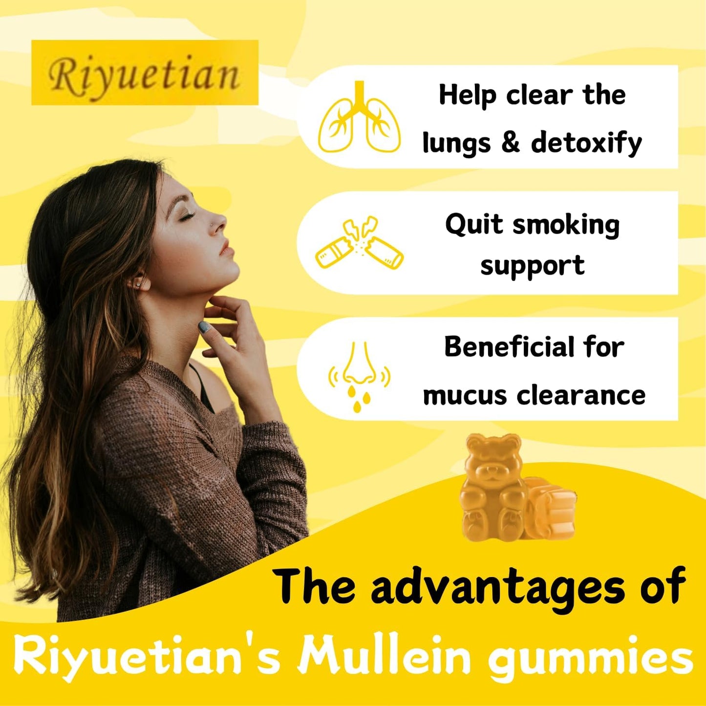 2 Pack Mullein Gummies 2000mg for Respiratory & Digestive Health - Immune Booster for Adults & Kids - Vegan, Non-GMO, 120 Gummies
