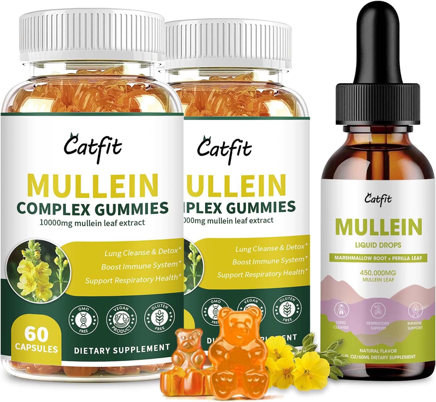 2 Pack Mullein Gummies and Drops for Lung Health - Mullein Leaf Extract for Respiratory Support