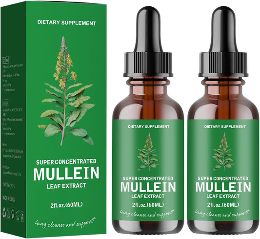 2-Pack Mullein Leaf Extract Drops - Lung Cleanse Support Tincture, Non-GMO & Vegetarian - Respiratory Function for Healthy Breathing