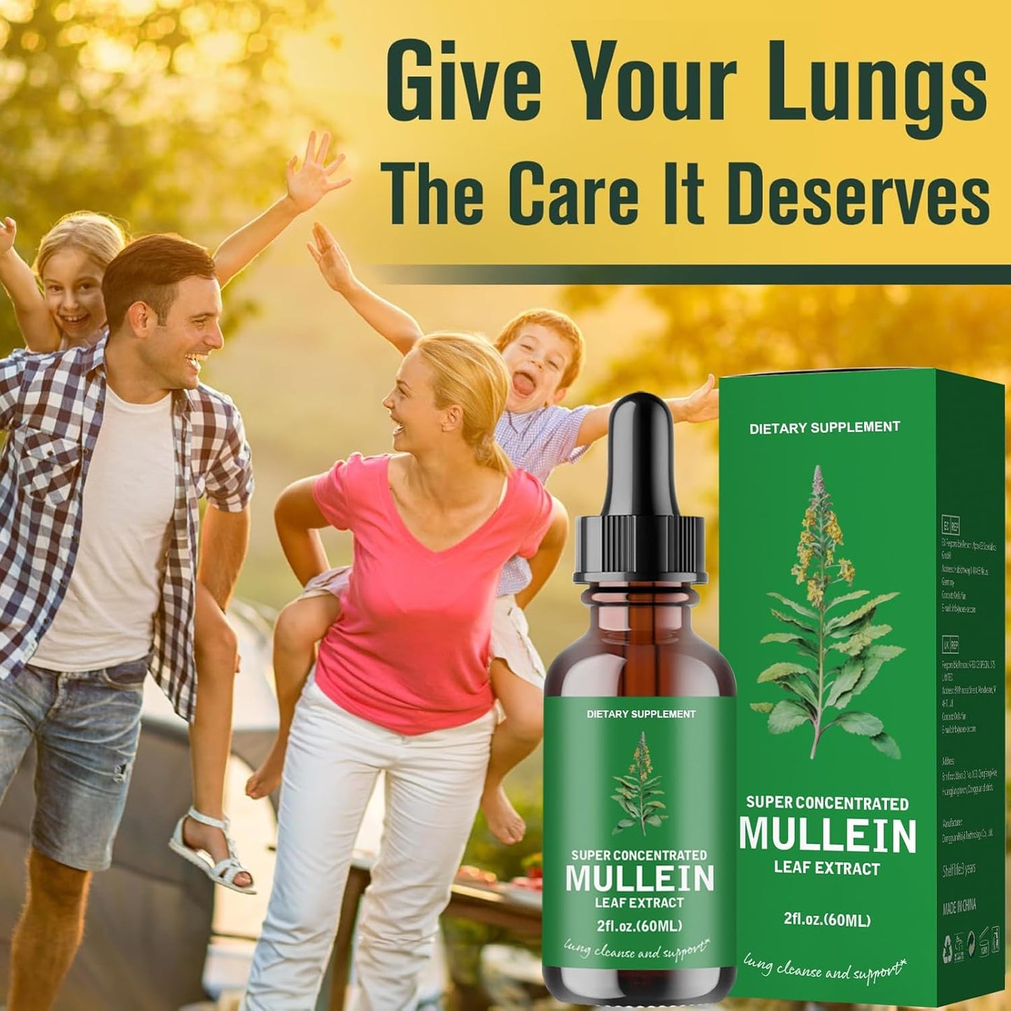 2-Pack Mullein Leaf Extract Drops - Lung Cleanse Support Tincture, Non-GMO & Vegetarian - Respiratory Function for Healthy Breathing