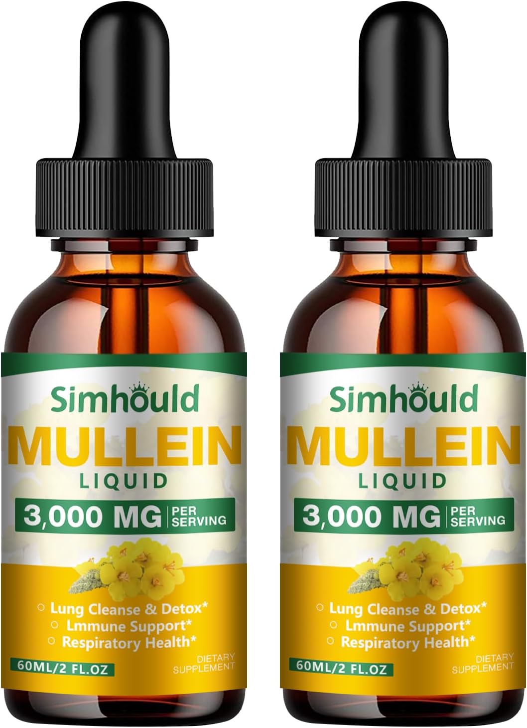 2 Pack Mullein Tincture - 3000mg Organic Mullein Leaf Extract for Lung Health, Respiratory Support, Digestive Health, Immune Boost - 4 oz Vegan Supplement