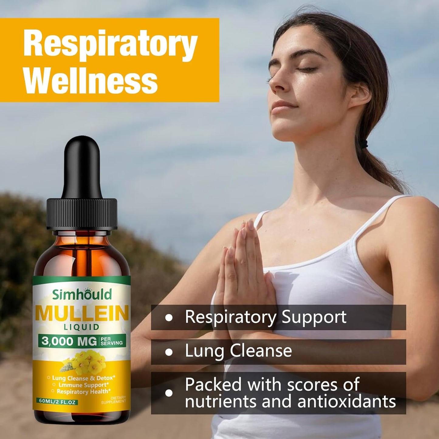 2 Pack Mullein Tincture - 3000mg Organic Mullein Leaf Extract for Lung Health, Respiratory Support, Digestive Health, Immune Boost - 4 oz Vegan Supplement