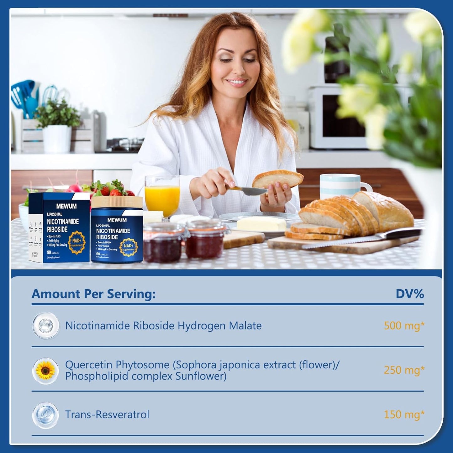 2-Pack NAD+ Supplement with Resveratrol and Liposomal Nicotinamide Riboside 900mg - Anti-Aging, Energy, Focus - 90 Capsules