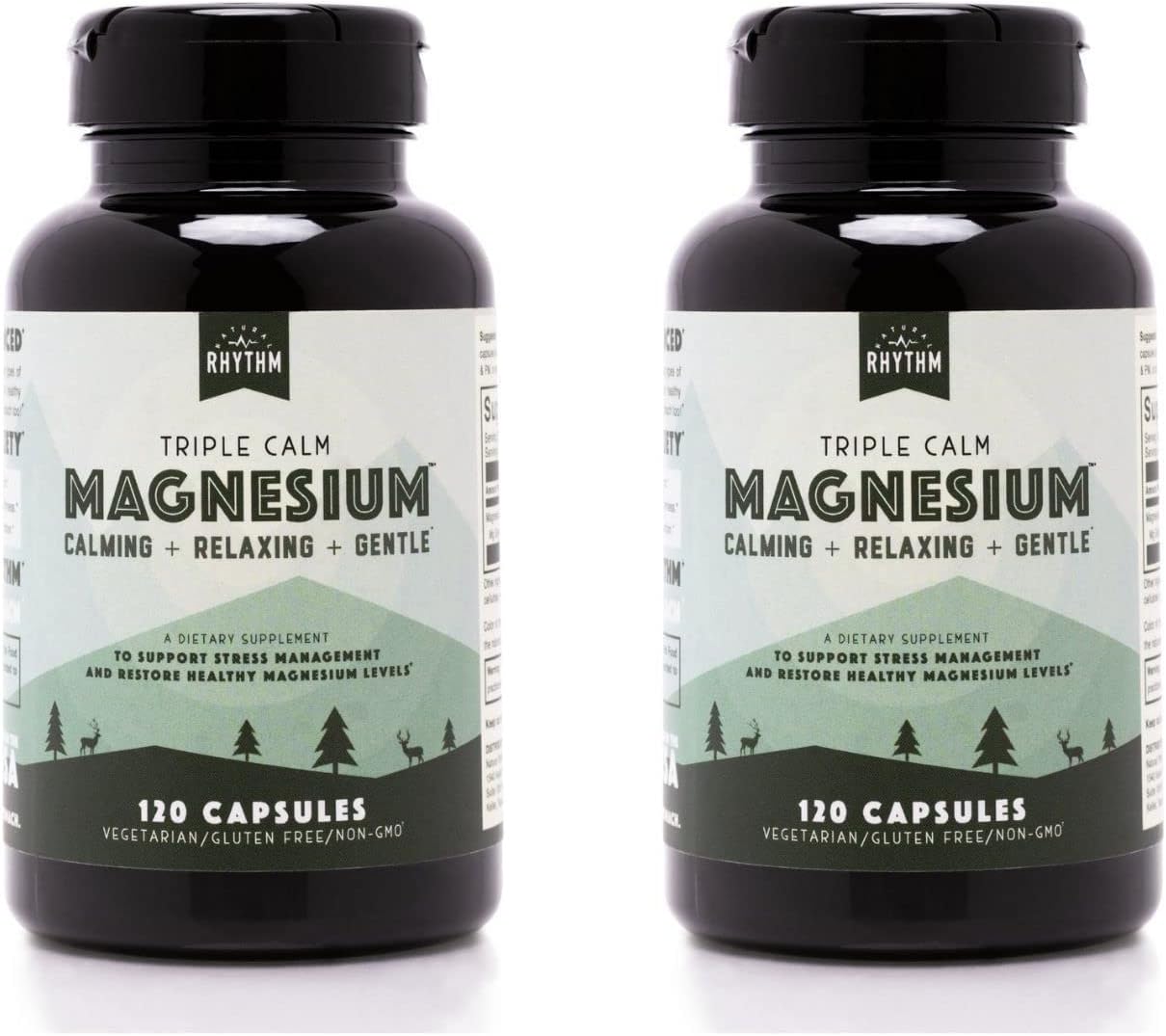 2 Pack Natural Rhythm Triple Calm Magnesium 150mg Supplement - Promotes Rest & Relaxation - Magnesium Glycinate, Malate, Taurate - 120 Capsules