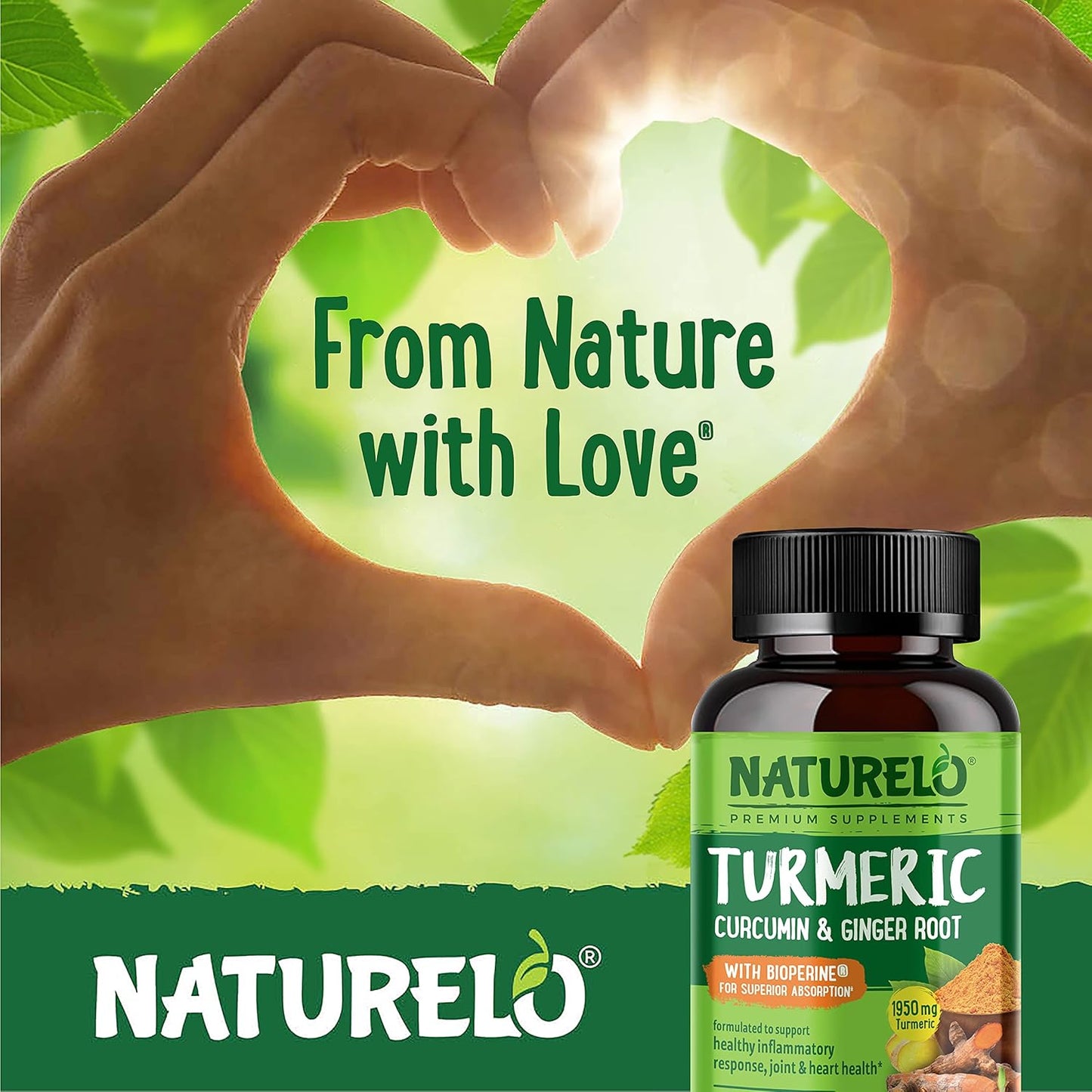 2 Pack NATURELO Turmeric Curcumin Capsules with BioPerine, Ginger Root & Black Pepper - Joint Pain Relief - 240 Vegan Capsules